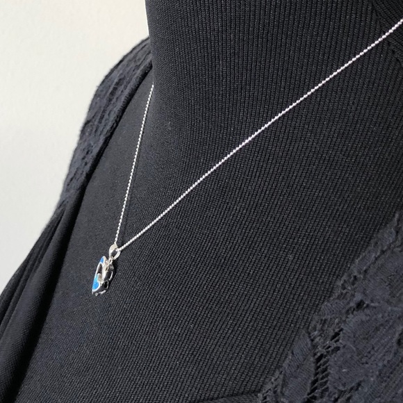 Silver Heart Necklace w/Opal & Diamond-Cut… - Picture 6 of 8